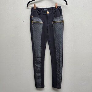 Marezzi Pants Womens Small Black Quilted Slim Skinny Moto Stretch Zip LE111